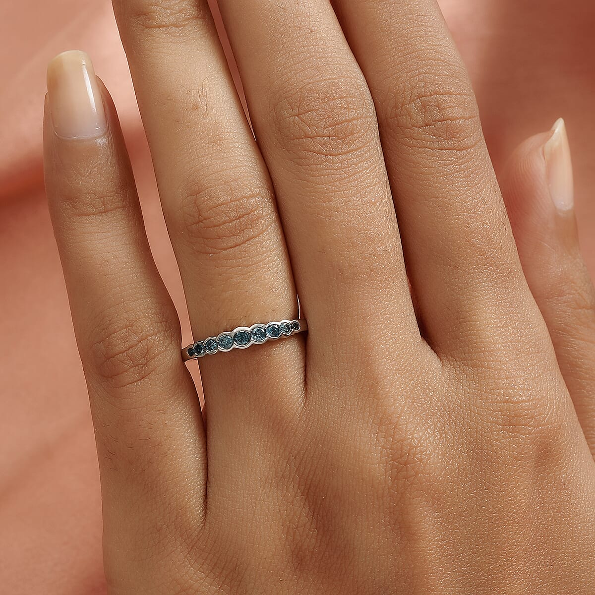 Venice Blue Diamond I1-I2 Band Ring in Platinum Over Sterling Silver (Size 7.0) 0.33 ctw image number 2