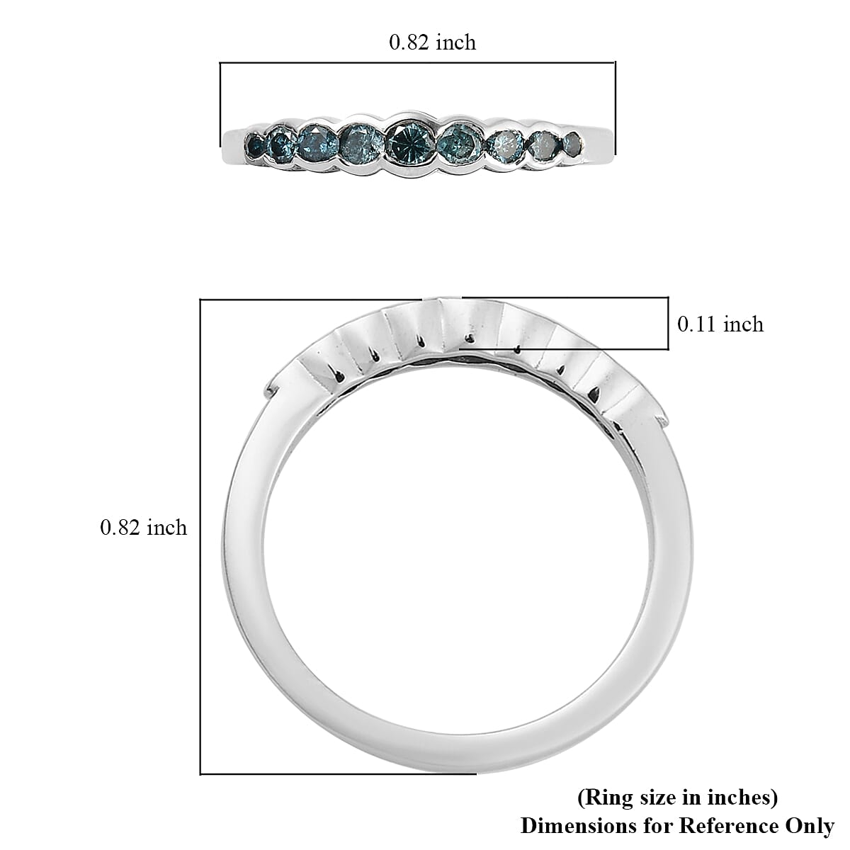 Venice Blue Diamond I1-I2 Band Ring in Platinum Over Sterling Silver (Size 7.0) 0.33 ctw image number 5