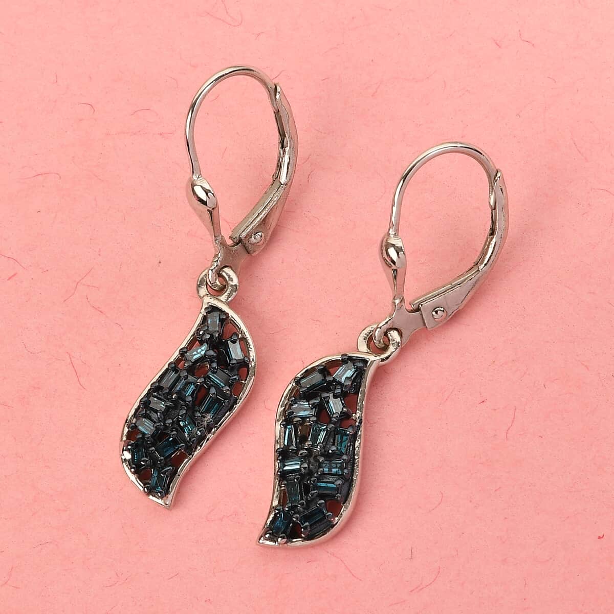 Venice Blue Diamond I1-I2 Lever Back Earrings in Platinum Over Sterling Silver 0.33 ctw image number 1