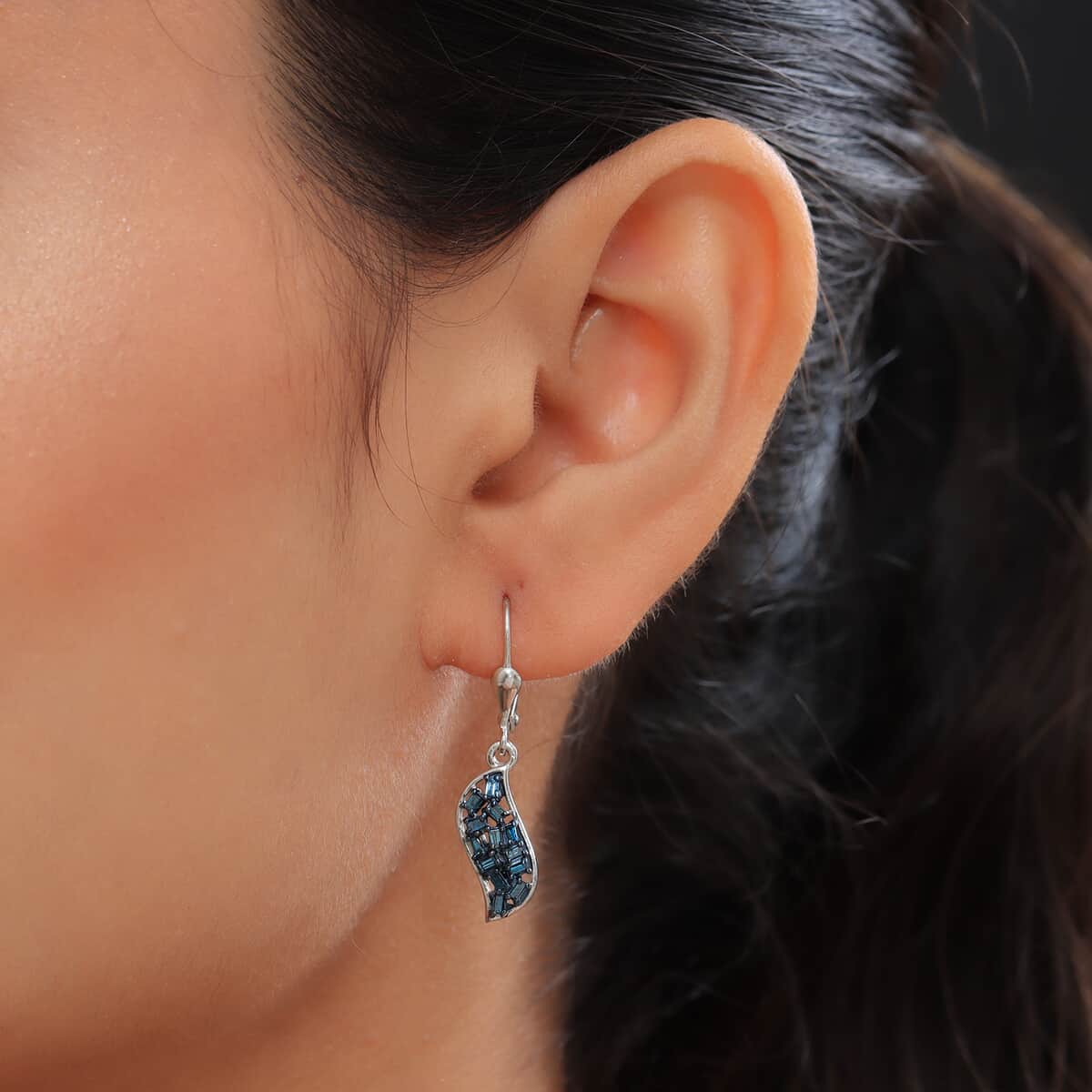 Venice Blue Diamond I1-I2 Lever Back Earrings in Platinum Over Sterling Silver 0.33 ctw image number 2
