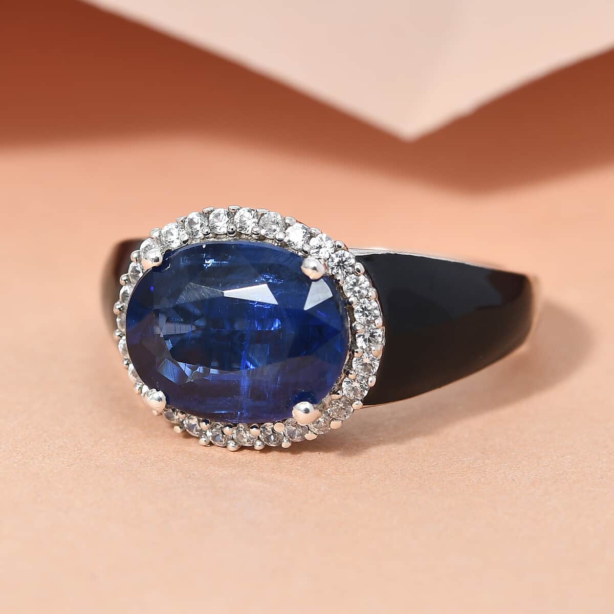 Kashmir Kyanite and Natural White Zircon Ring in Platinum Over Sterling Silver 5.40 ctw image number 1