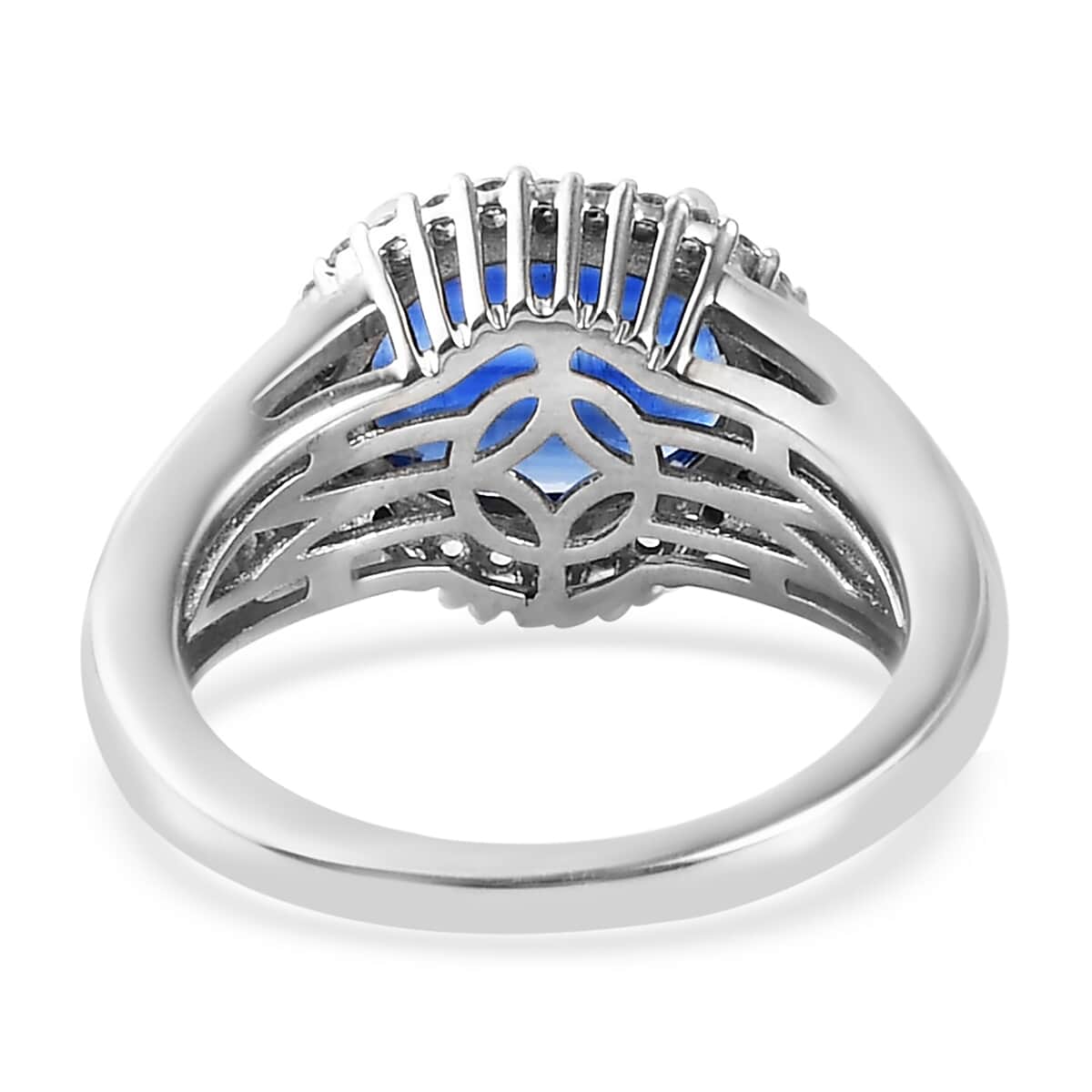 Kashmir Kyanite and Natural White Zircon Ring in Platinum Over Sterling Silver 5.40 ctw image number 4