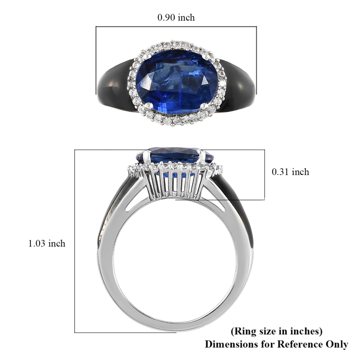 Kashmir Kyanite and Natural White Zircon Ring in Platinum Over Sterling Silver 5.40 ctw image number 5