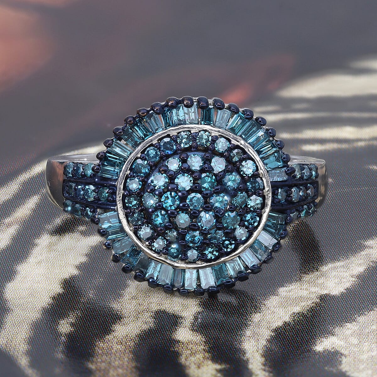 Blue Diamond Cocktail Ring in Rhodium and Platinum Over Sterling Silver (Size 11.0) 1.00 ctw image number 1