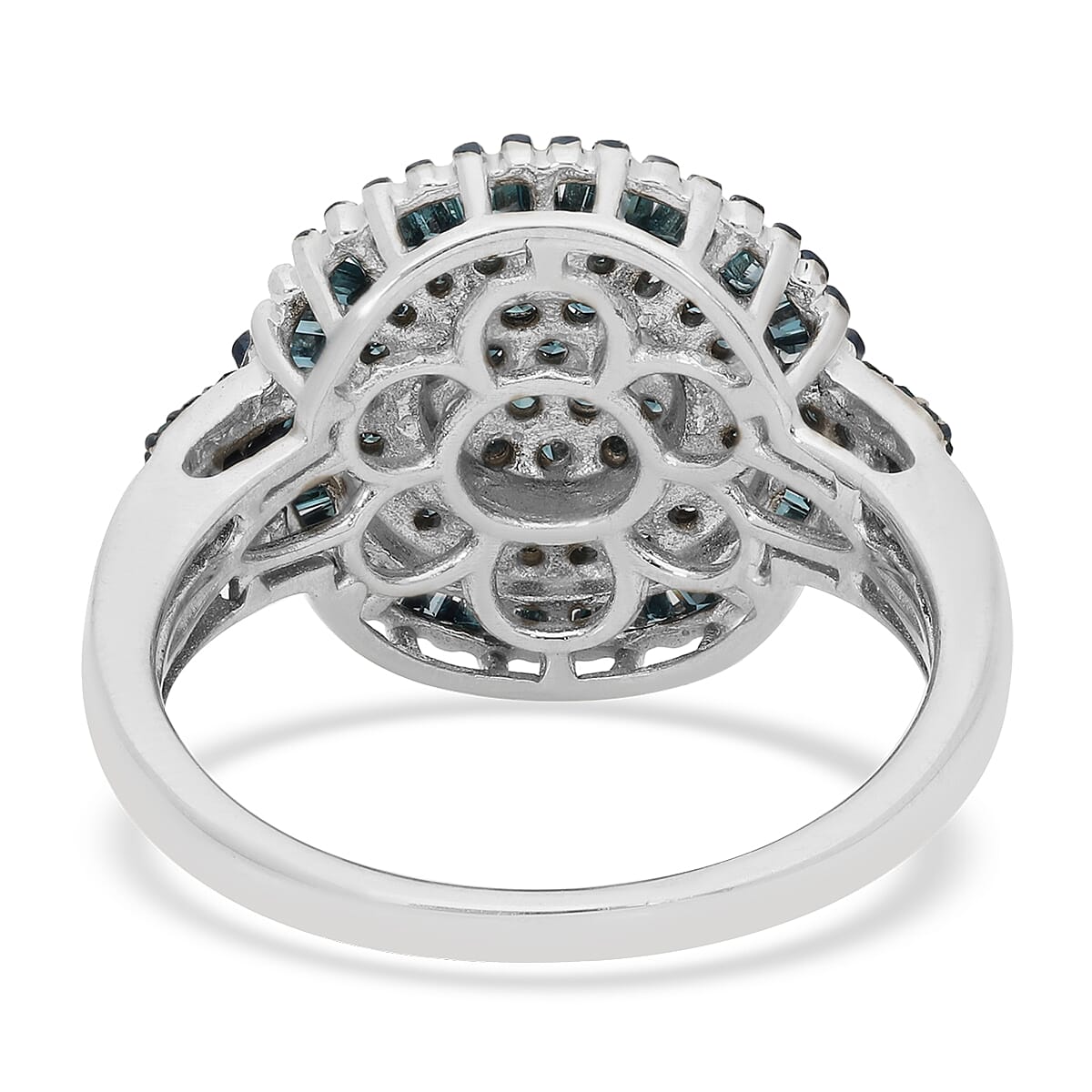 Blue Diamond Cocktail Ring in Rhodium and Platinum Over Sterling Silver (Size 11.0) 1.00 ctw image number 4