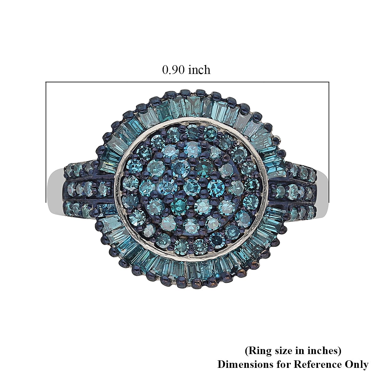 Blue Diamond Cocktail Ring in Rhodium and Platinum Over Sterling Silver (Size 11.0) 1.00 ctw image number 5