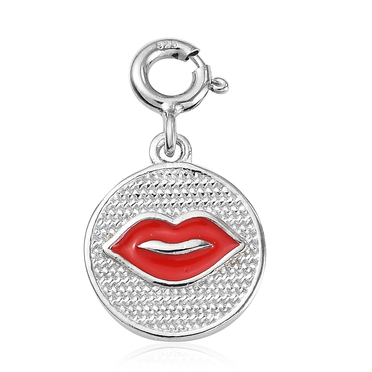 Platinum Over Sterling Silver and Enameled Lip Charm