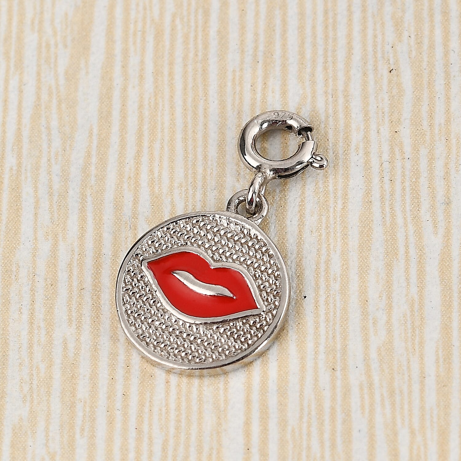 Platinum Over Sterling Silver and Enameled Lip Charm