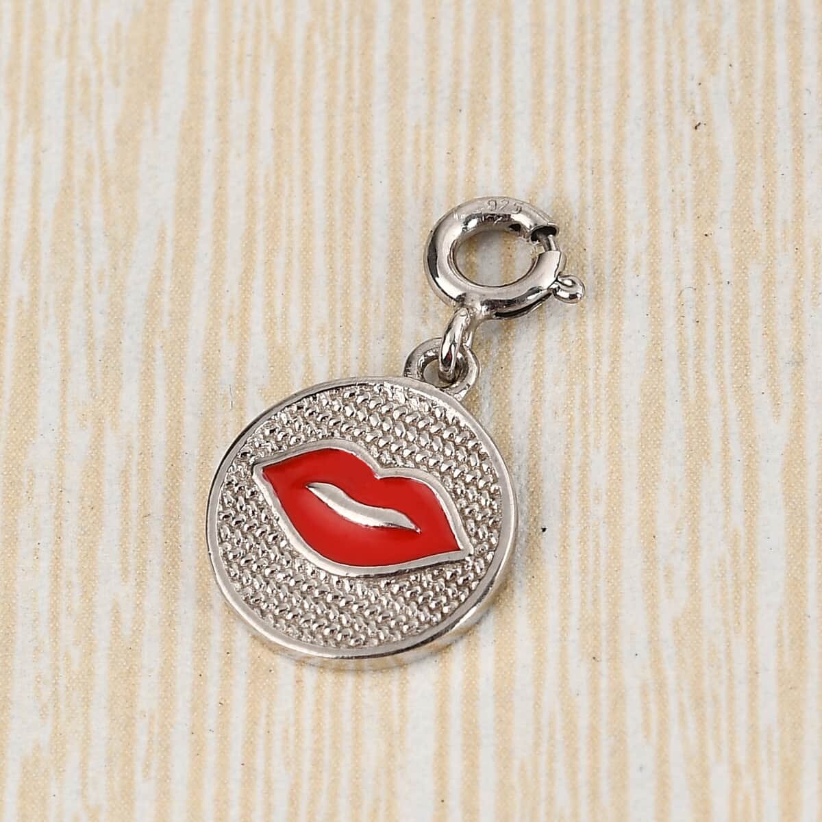 Platinum Over Sterling Silver and Enameled Lip Charm image number 1