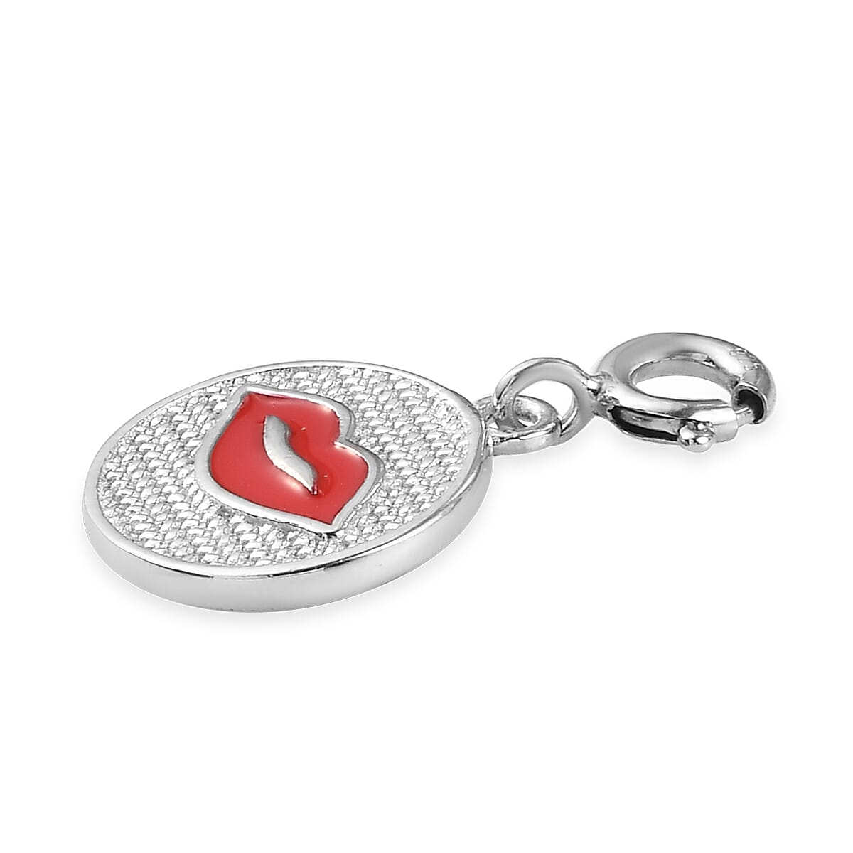 Platinum Over Sterling Silver and Enameled Lip Charm