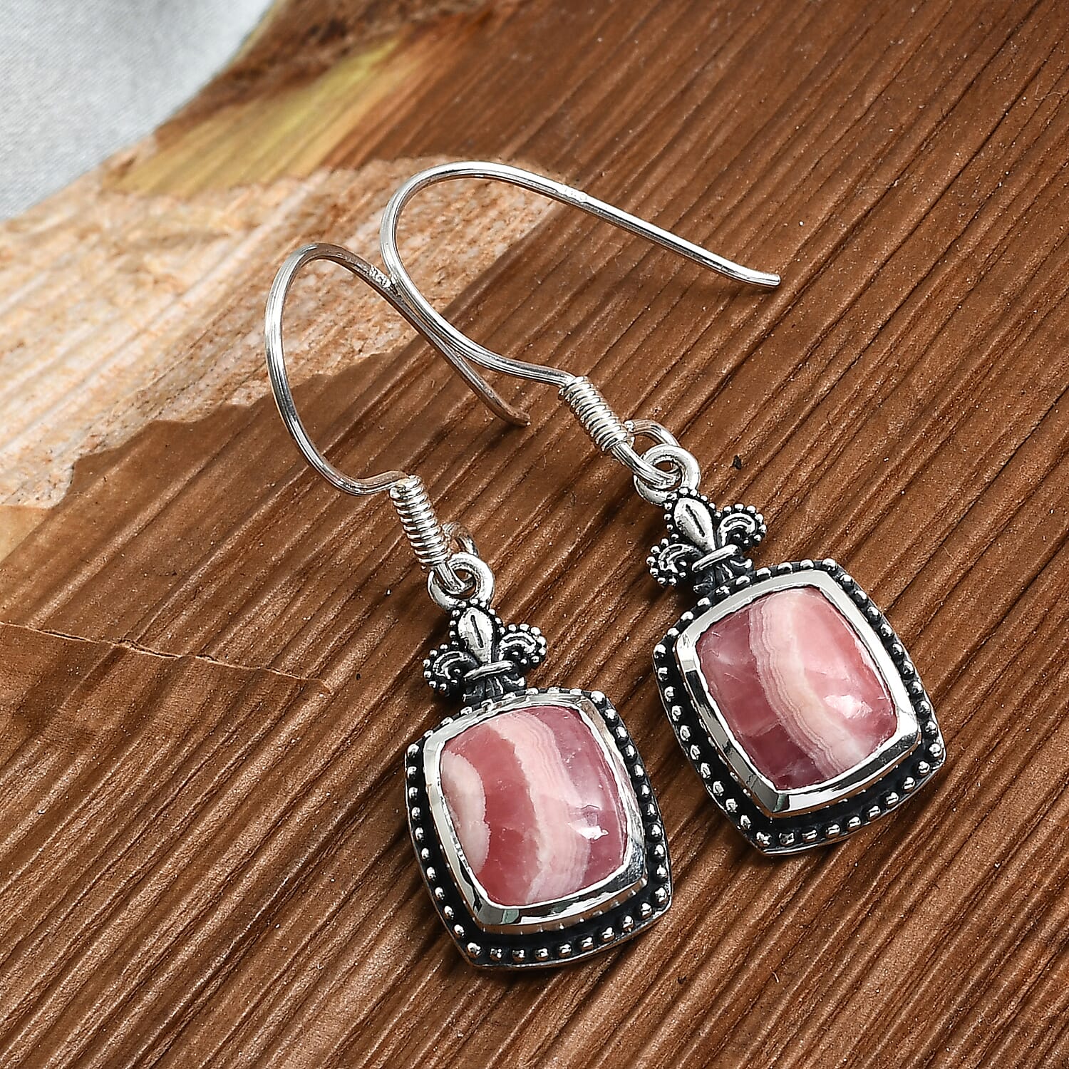 Artisan Crafted Argentinian Rhodochrosite Earrings in Sterling Silver 7.50 ctw