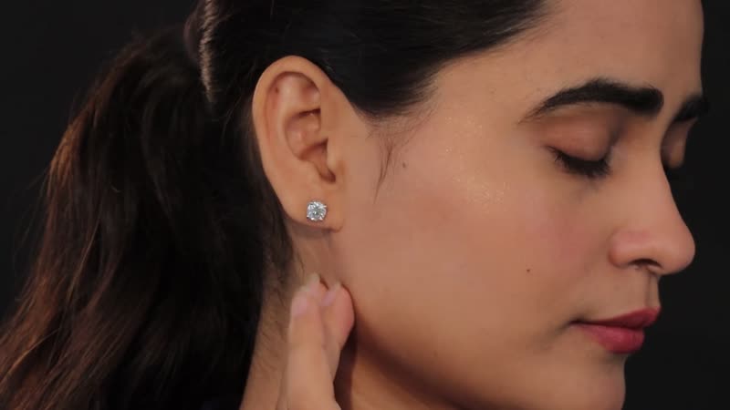 Moissanite Eternal Solitaire Stud Earrings in Sterling Silver