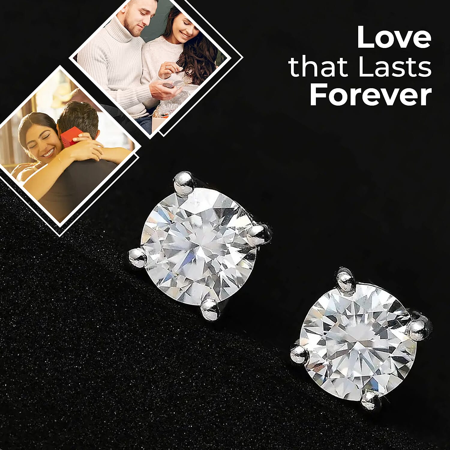 Moissanite Solitaire Stud Earrings in Platinum Over Sterling Silver 1.85 ctw