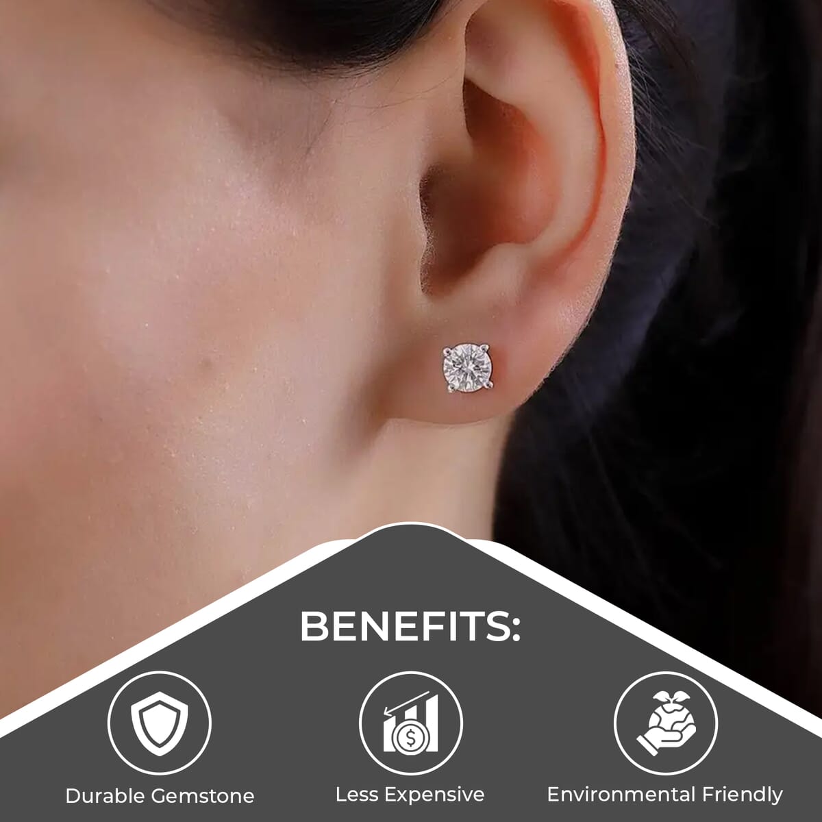 Moissanite Solitaire Stud Earrings in Platinum Over Sterling Silver 1.85 ctw image number 3