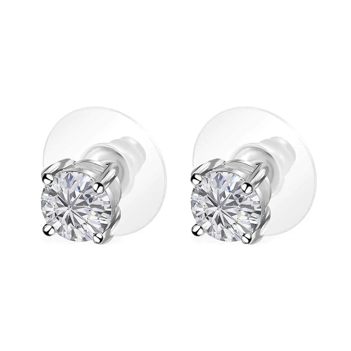 Moissanite Solitaire Stud Earrings in Platinum Over Sterling Silver 1.85 ctw