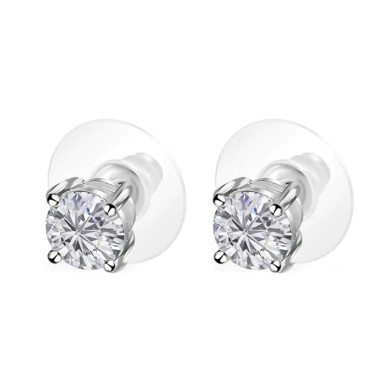 Moissanite Solitaire Stud Earrings in Platinum Over Sterling Silver 1.85 ctw