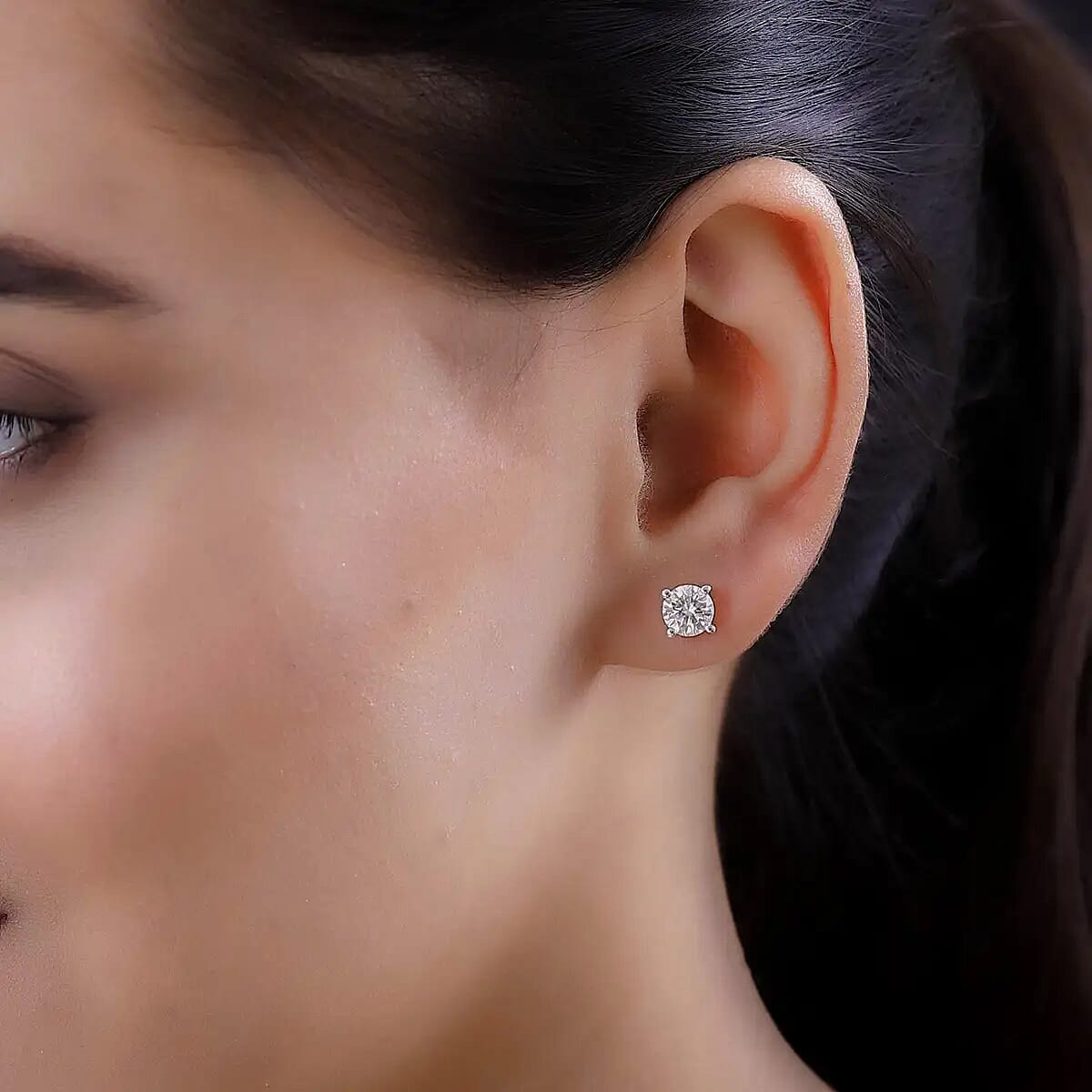Moissanite Solitaire Stud Earrings in Platinum Over Sterling Silver 1.85 ctw