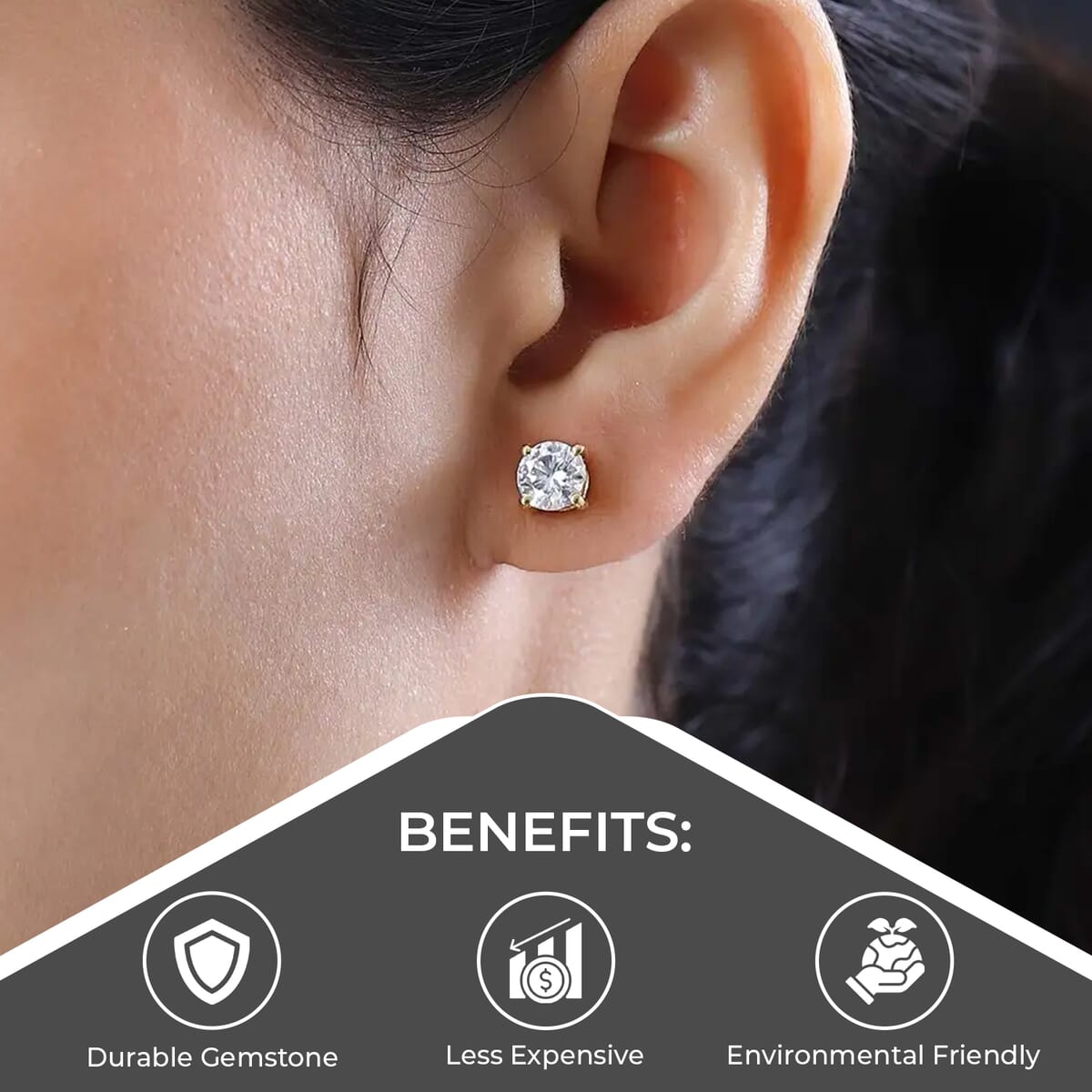 Moissanite Solitaire Stud Earrings in Vermeil Yellow Gold Over Sterling Silver 1.85 ctw image number 3