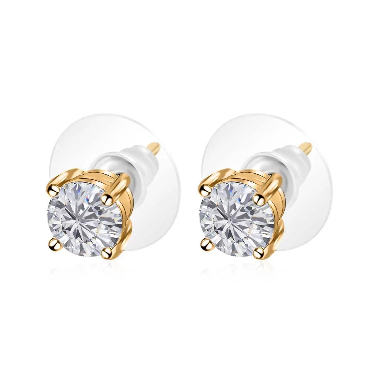 Moissanite Solitaire Stud Earrings in Vermeil Yellow Gold Over Sterling Silver 1.85 ctw image number 4