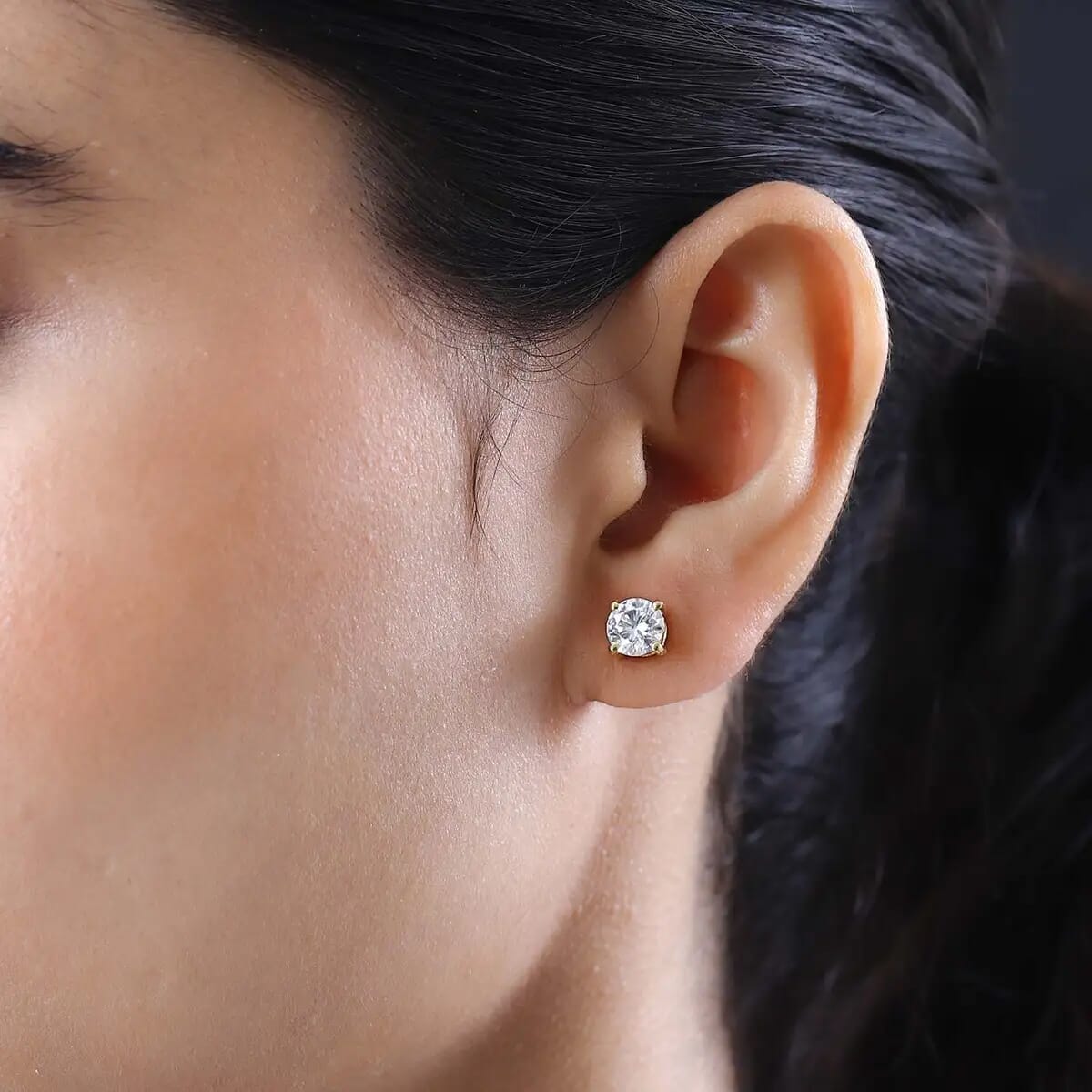Moissanite Solitaire Stud Earrings in Vermeil Yellow Gold Over Sterling Silver 1.85 ctw image number 5