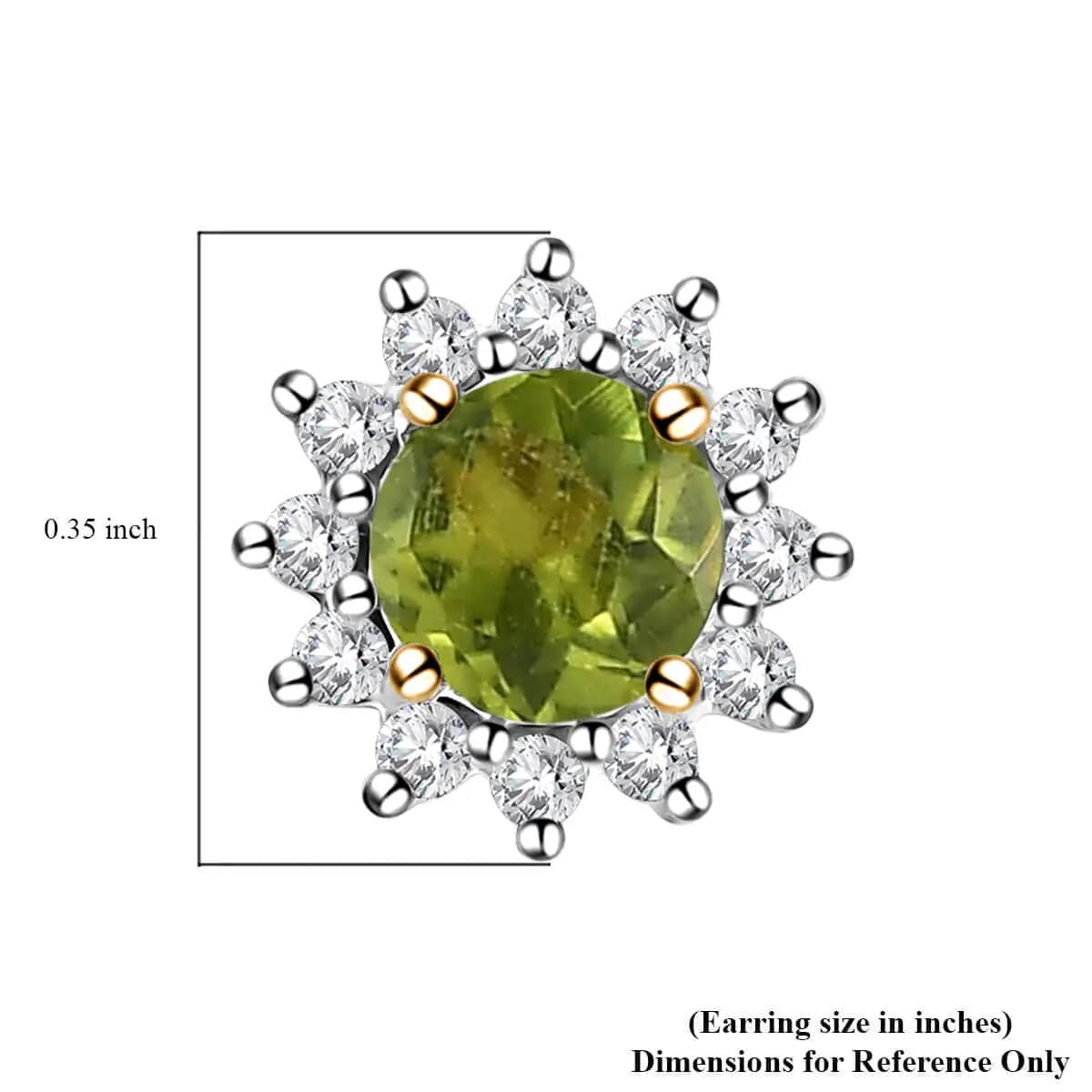 Peridot Sunburst Earrings,  White Zircon Accent Stud Earrings, Vermeil Yellow Gold Over Sterling Silver Earrings 1.10 ctw image number 5