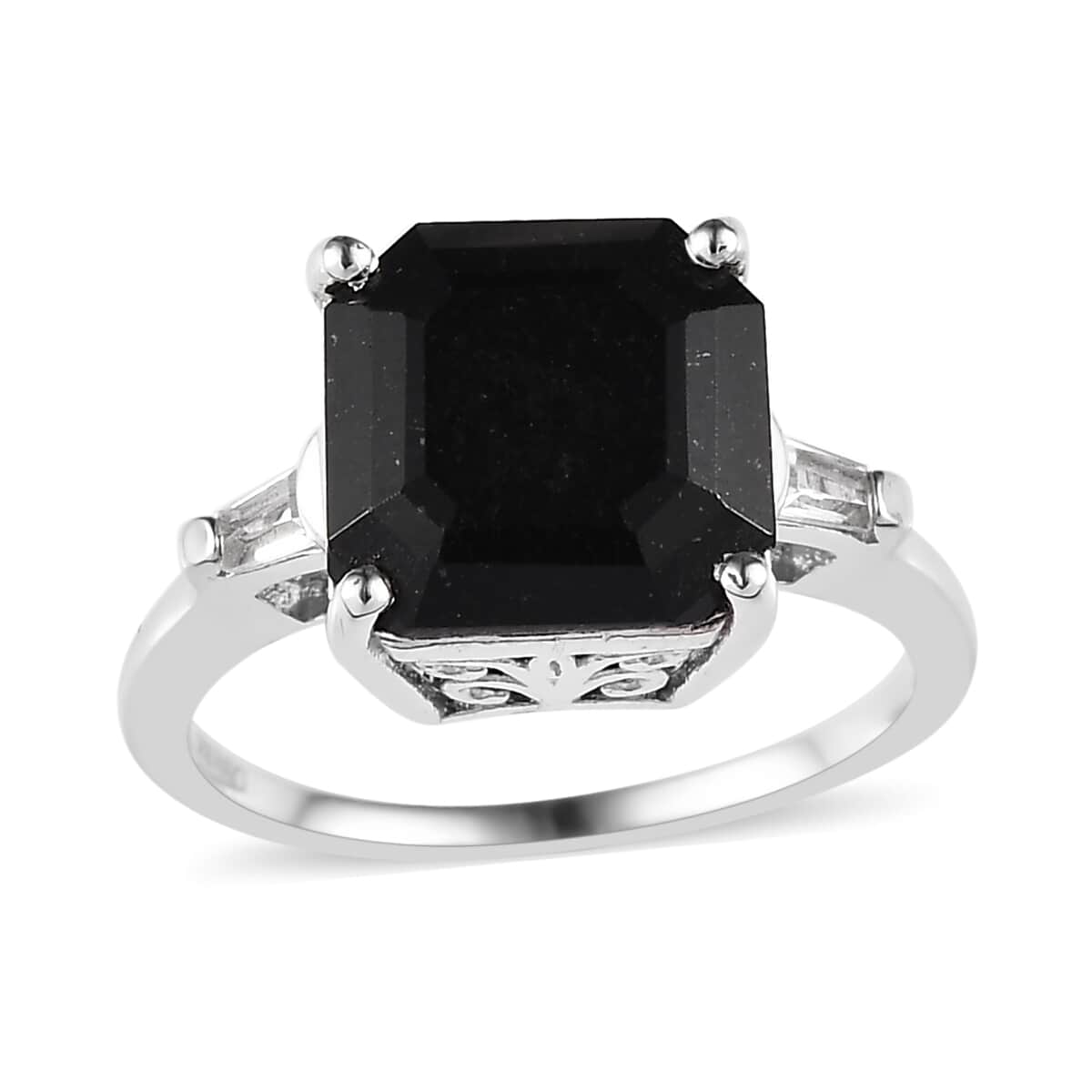 Black Tourmaline and White Topaz Ring in Platinum Over Sterling Silver (Size 10.0) 4.35 ctw image number 0