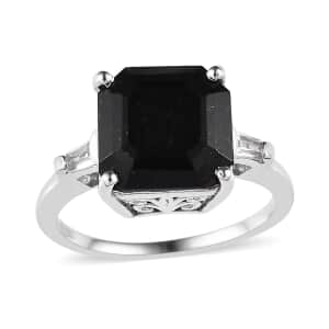 Black Tourmaline and White Topaz Ring in Platinum Over Sterling Silver (Size 10.0) 4.35 ctw