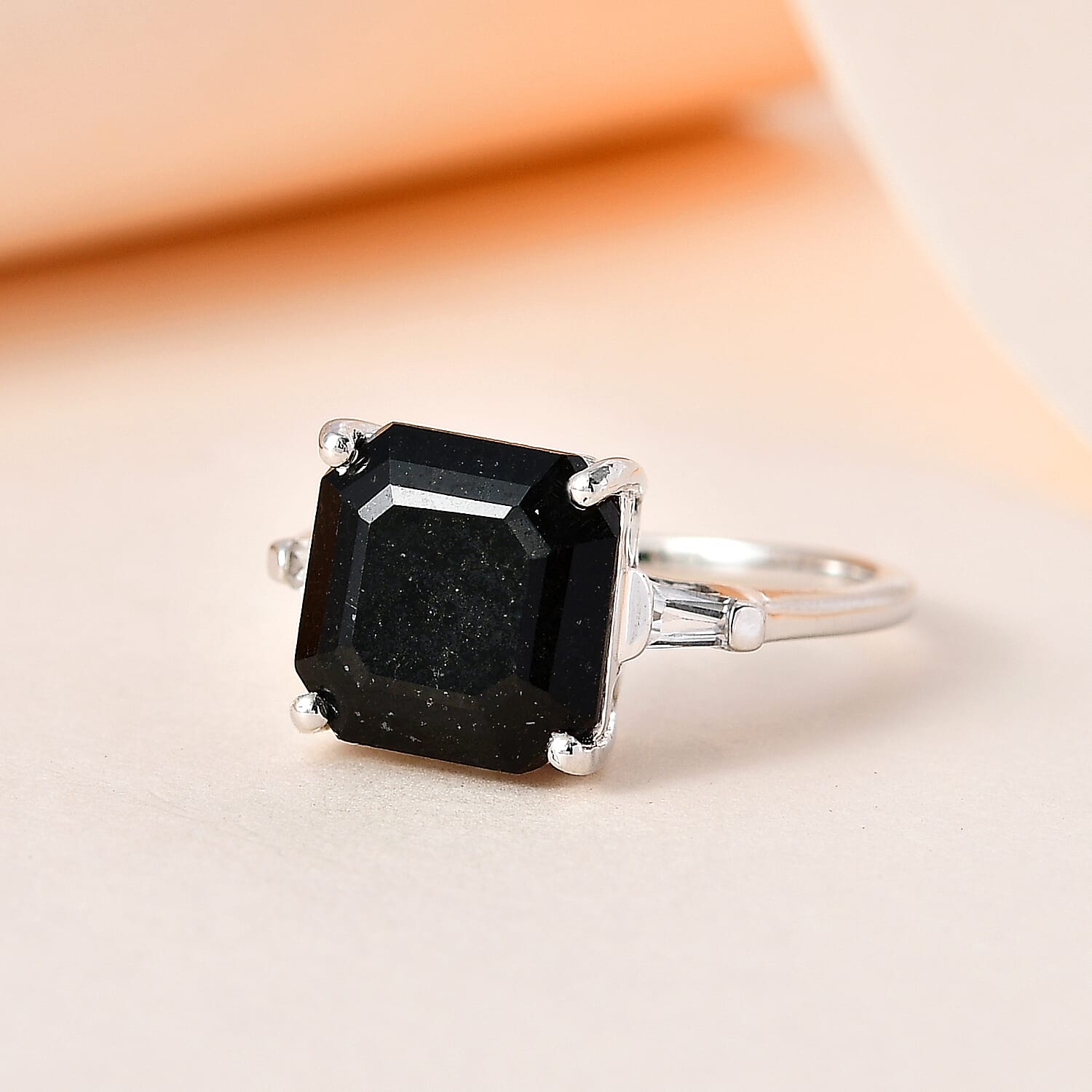 Black Tourmaline and White Topaz Ring in Platinum Over Sterling Silver (Size 10.0) 4.35 ctw