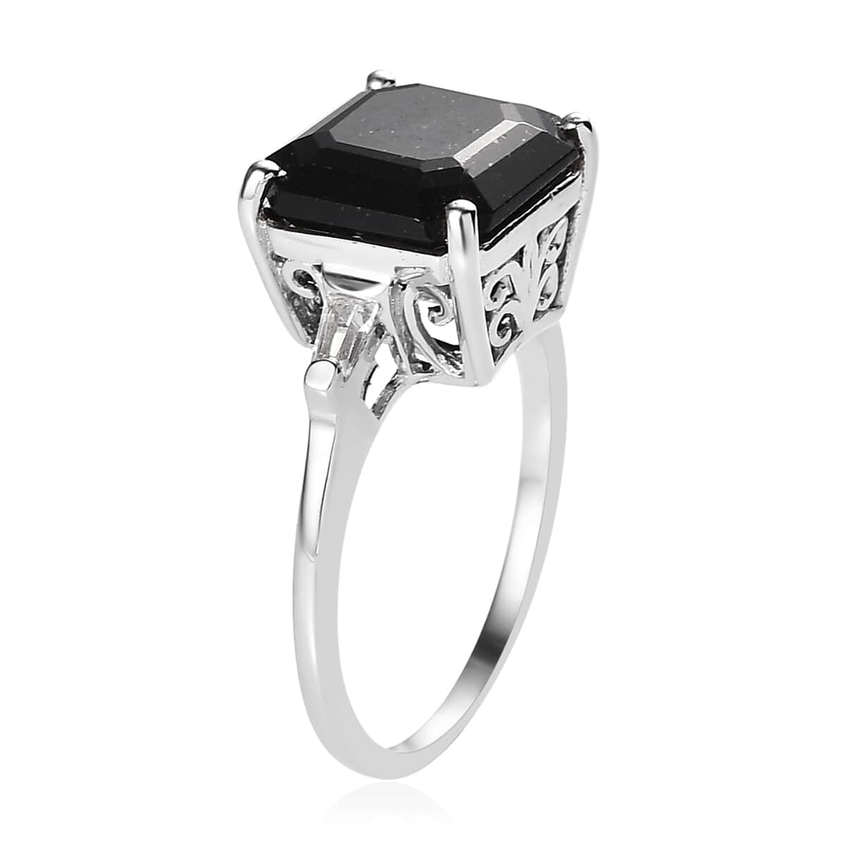 Black Tourmaline and White Topaz Ring in Platinum Over Sterling Silver (Size 10.0) 4.35 ctw image number 3