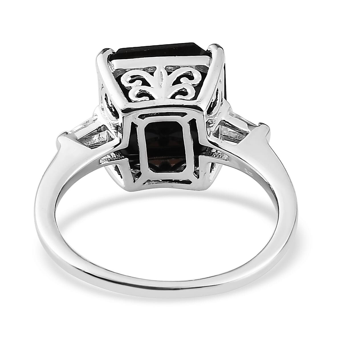 Black Tourmaline and White Topaz Ring in Platinum Over Sterling Silver (Size 10.0) 4.35 ctw