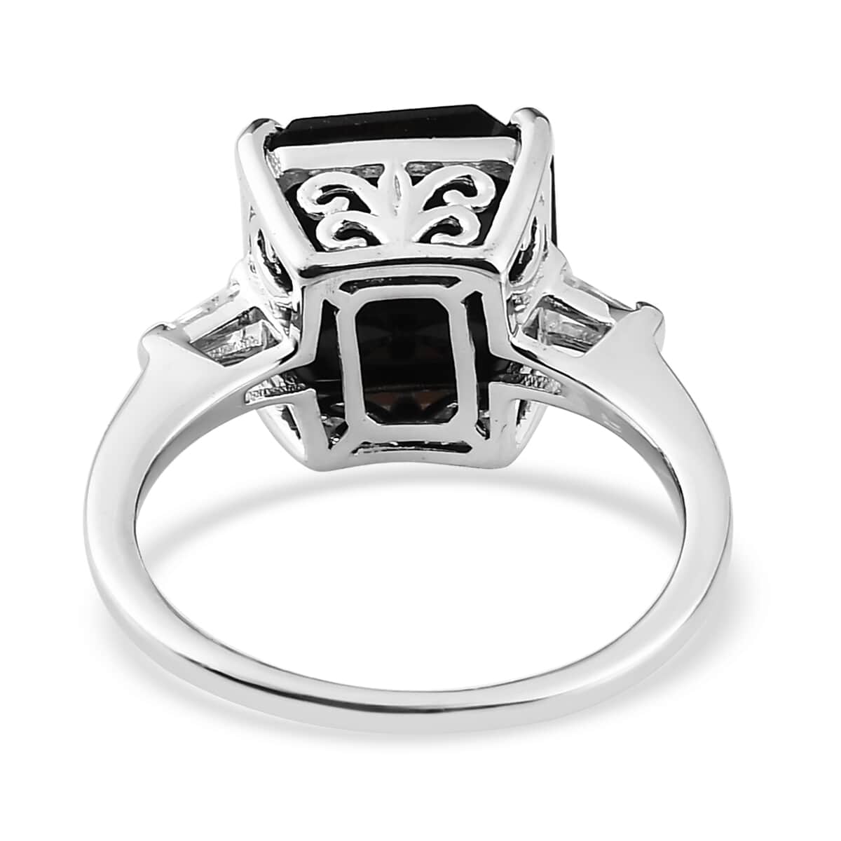 Black Tourmaline and White Topaz Ring in Platinum Over Sterling Silver (Size 10.0) 4.35 ctw image number 4