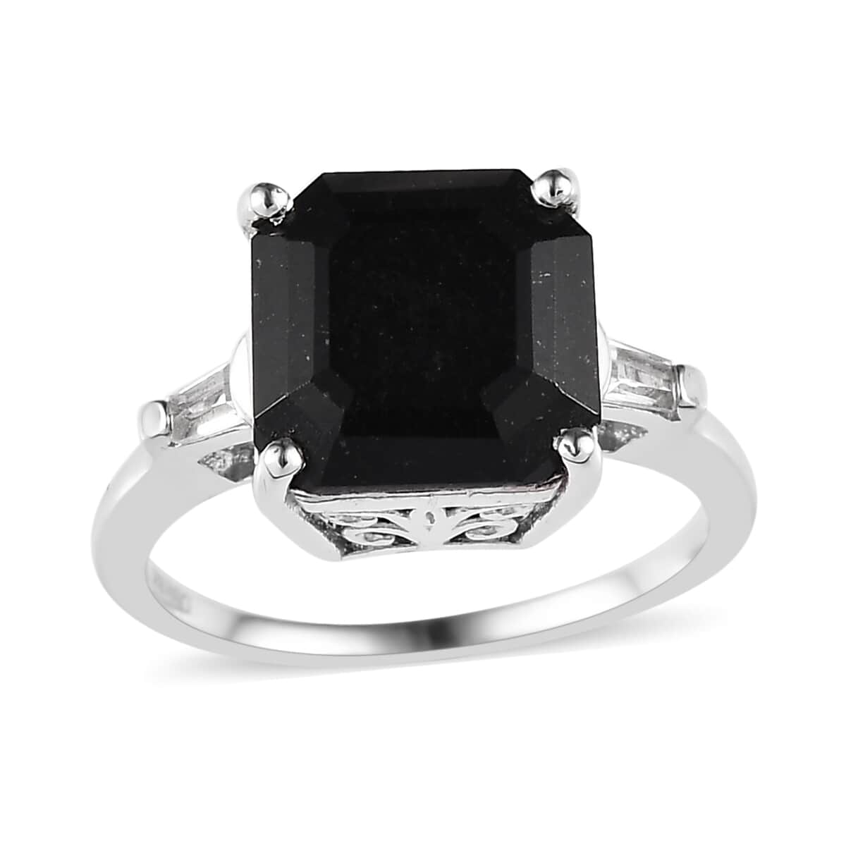 Australian Black Tourmaline and White Topaz Ring in Platinum Over Sterling Silver (Size 11.0) 4.35 ctw image number 0