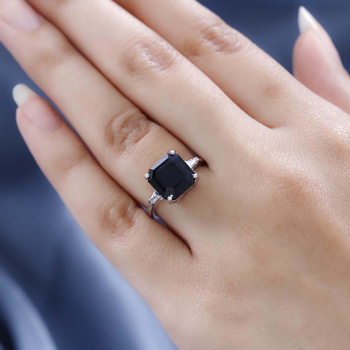 Australian Black Tourmaline and White Topaz Ring in Platinum Over Sterling Silver (Size 11.0) 4.35 ctw image number 2