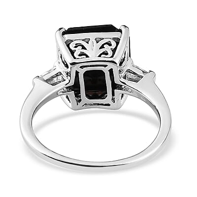 Australian Black Tourmaline and White Topaz Ring in Platinum Over Sterling Silver (Size 11.0) 4.35 ctw