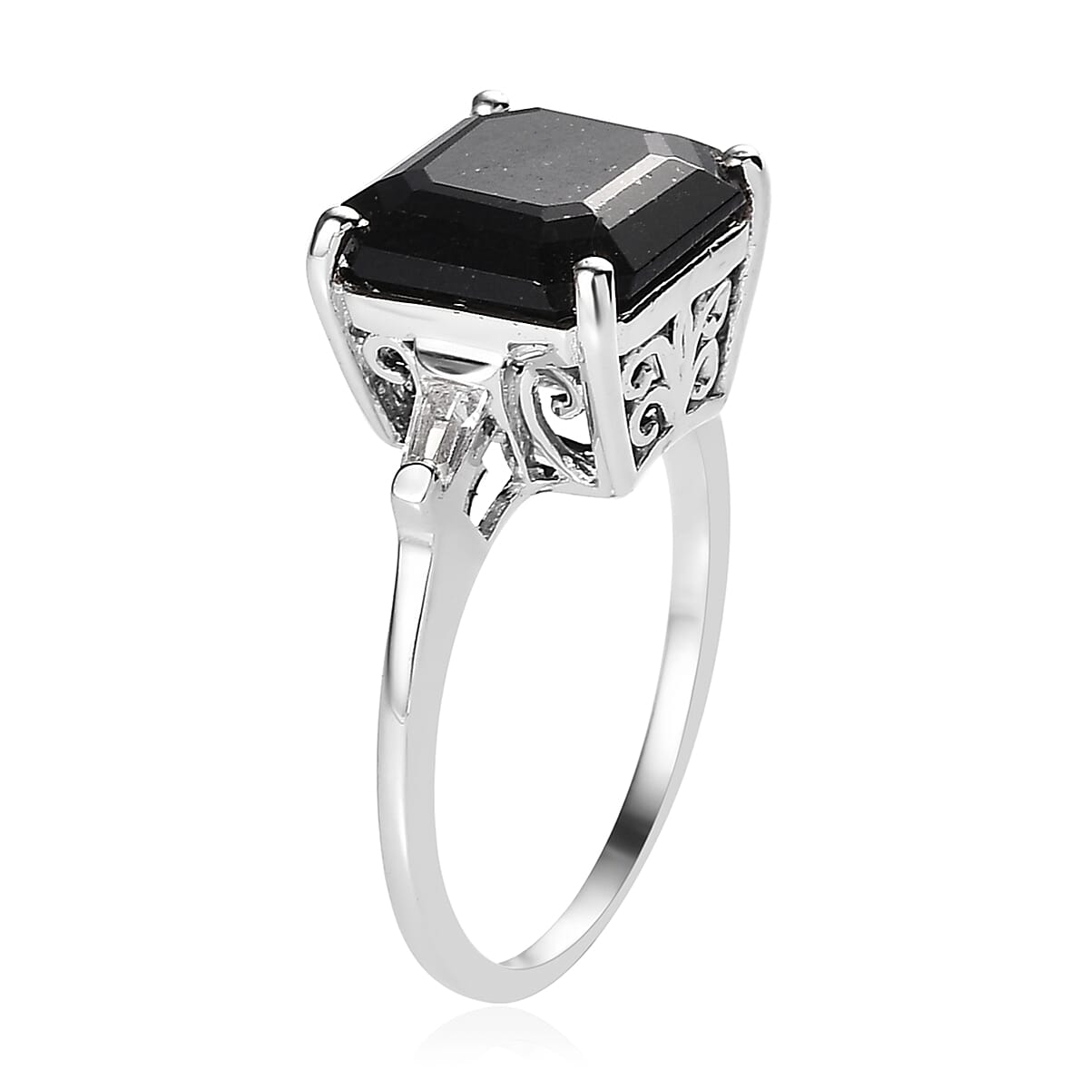 Black Tourmaline and White Topaz 4.35 ctw Ring in Platinum Over Sterling Silver (Size 6.0) image number 3