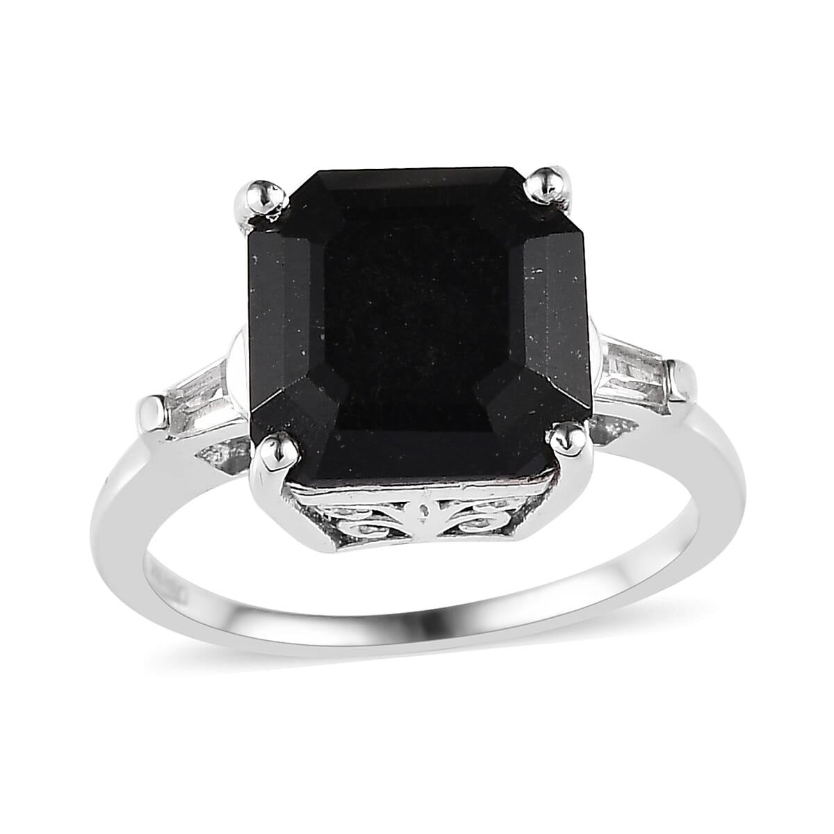 Black Tourmaline and White Topaz Ring in Platinum Over Sterling Silver (Size 7.0) 4.35 ctw image number 0