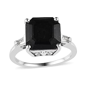 Black Tourmaline and White Topaz Ring in Platinum Over Sterling Silver (Size 7.0) 4.35 ctw