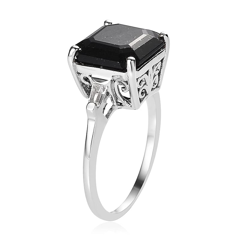 Black Tourmaline and White Topaz Ring in Platinum Over Sterling Silver (Size 7.0) 4.35 ctw