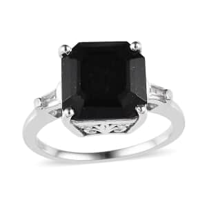 Australian Black Tourmaline and White Topaz Ring in Platinum Over Sterling Silver (Size 9.0) 4.35 ctw