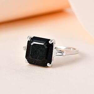Australian Black Tourmaline and White Topaz Ring in Platinum Over Sterling Silver (Size 9.0) 4.35 ctw
