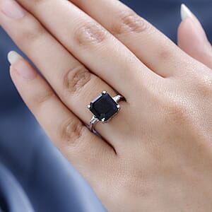 Australian Black Tourmaline and White Topaz Ring in Platinum Over Sterling Silver (Size 9.0) 4.35 ctw