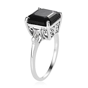 Australian Black Tourmaline and White Topaz Ring in Platinum Over Sterling Silver (Size 9.0) 4.35 ctw