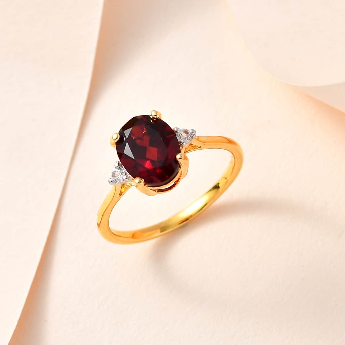 Mozambique Garnet and White Zircon Ring in Vermeil YG Over Sterling Silver (Size 6.0) 2.00 ctw image number 1