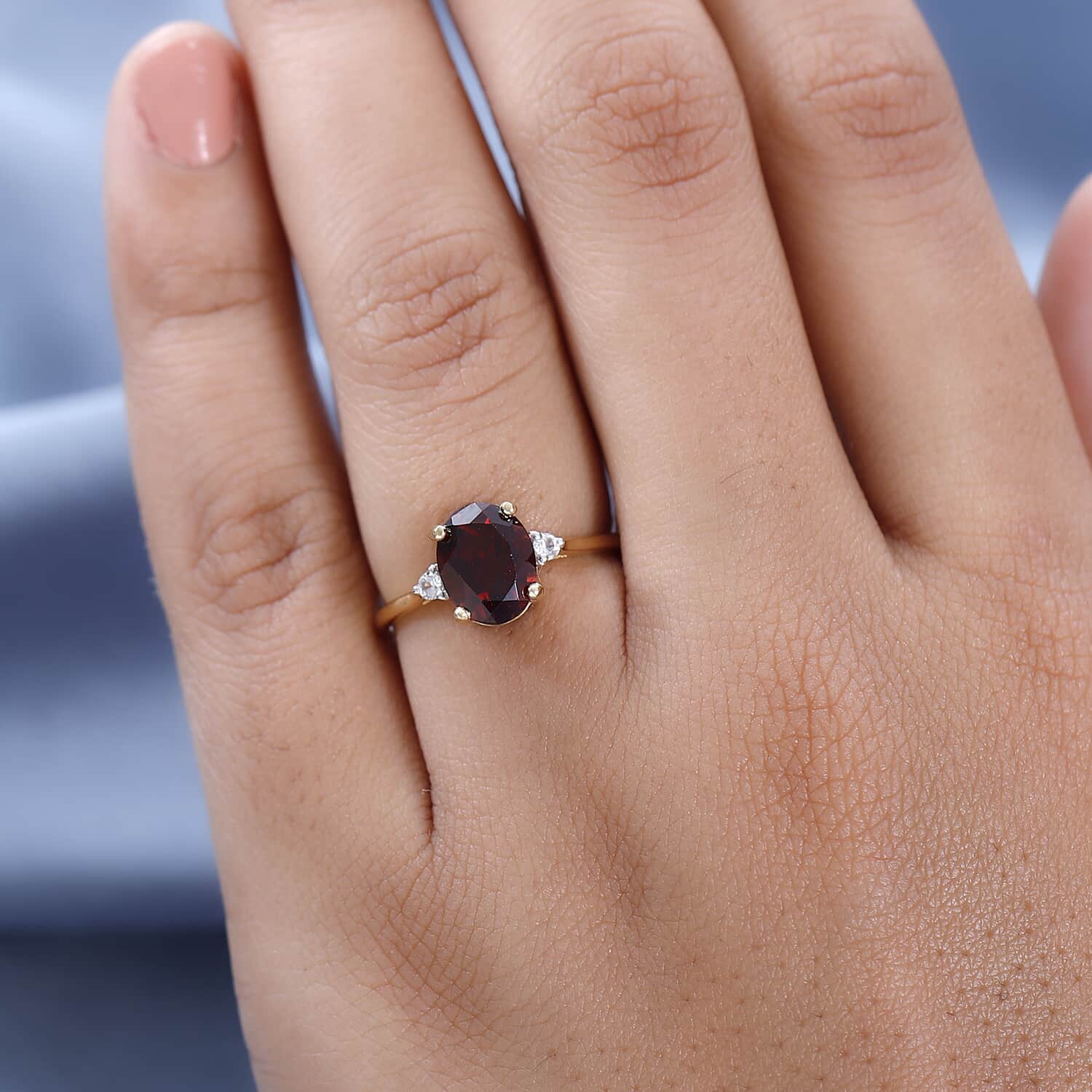 Buy Mozambique Garnet and White Zircon Ring in Vermeil YG Over