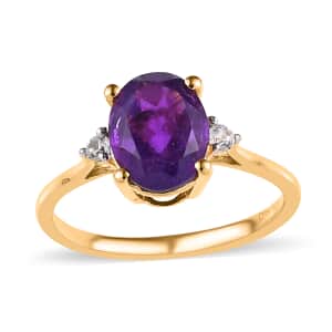 African Amethyst and White Zircon Ring in Vermeil Yellow Gold Over Sterling Silver (Size 6.0) 1.65 ctw