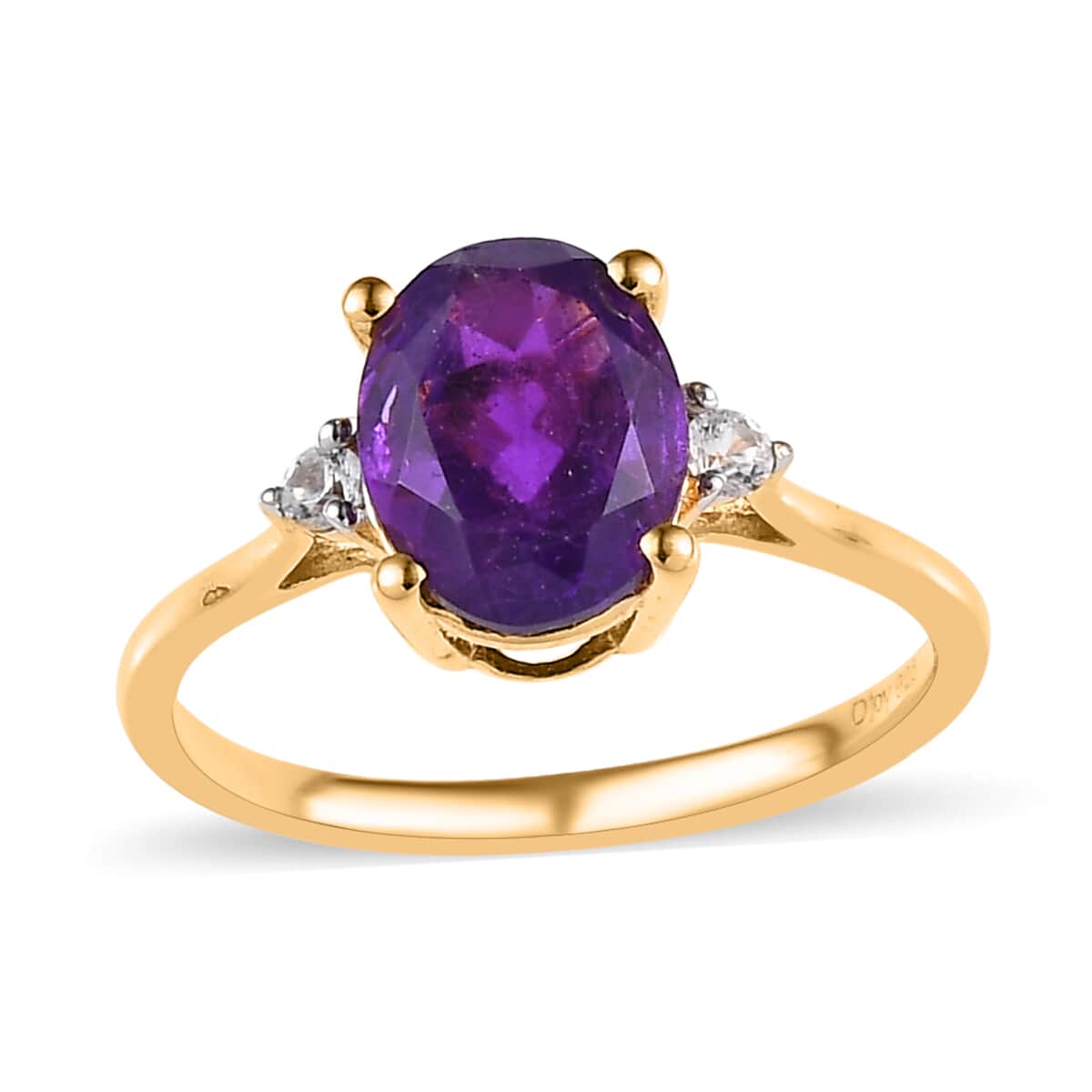 African Amethyst and White Zircon Ring in Vermeil Yellow Gold Over Sterling Silver (Size 7.0) 1.65 ctw image number 0