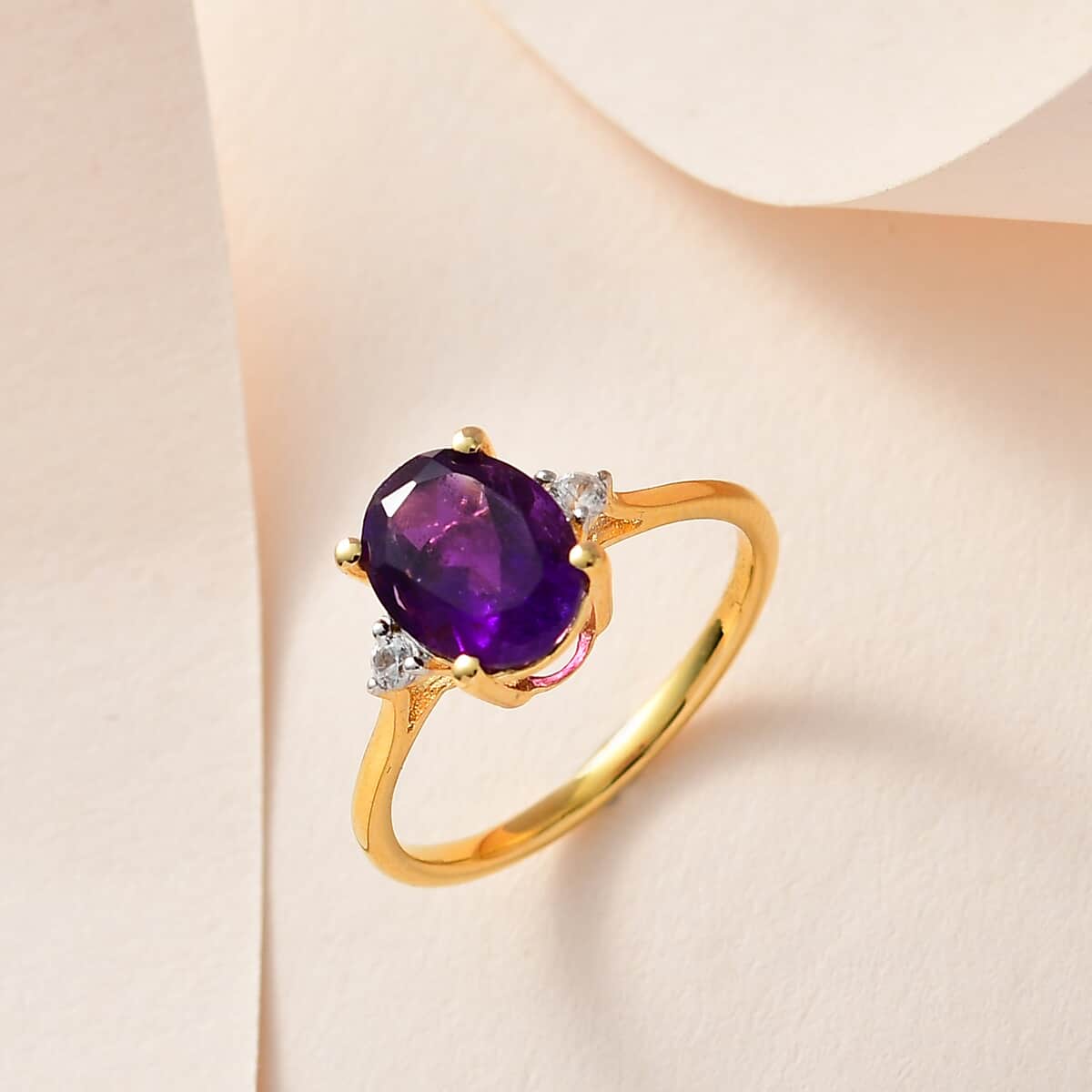 African Amethyst and White Zircon Ring in Vermeil Yellow Gold Over Sterling Silver (Size 7.0) 1.65 ctw image number 1
