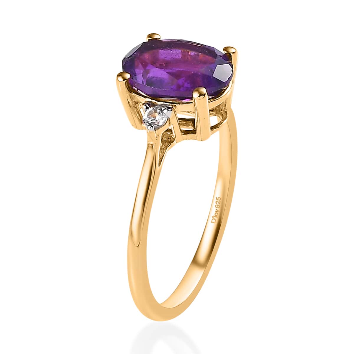 African Amethyst and White Zircon Ring in Vermeil Yellow Gold Over Sterling Silver (Size 7.0) 1.65 ctw image number 3