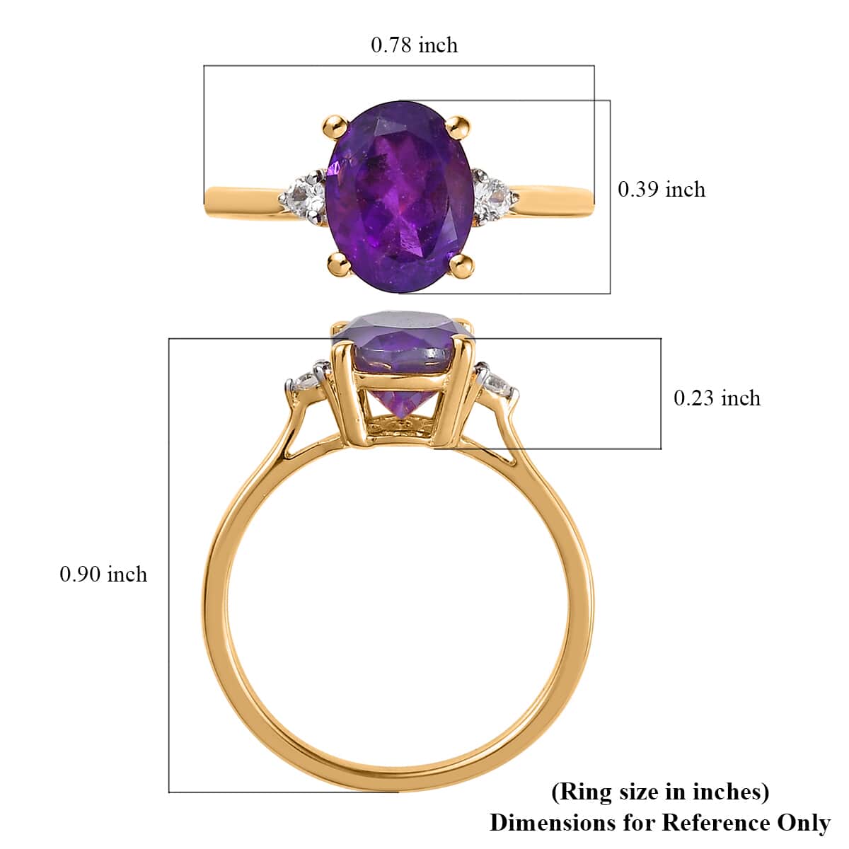 African Amethyst and White Zircon Ring in Vermeil Yellow Gold Over Sterling Silver (Size 7.0) 1.65 ctw image number 5