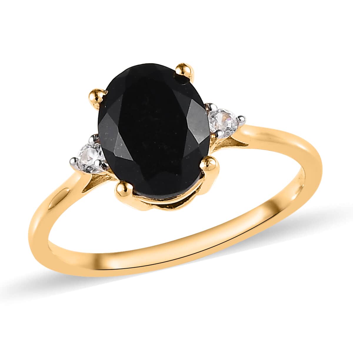 Thai Black Spinel and White Zircon Ring in Vermeil Yellow Gold Over Sterling Silver (Size 7.0) 2.60 ctw image number 0